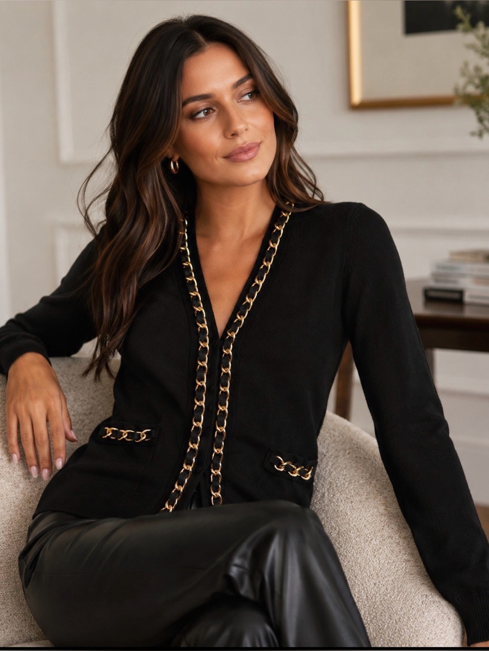 Milly 100% Merino Wool Chain Link Cardigan ASO Blair Waldorf